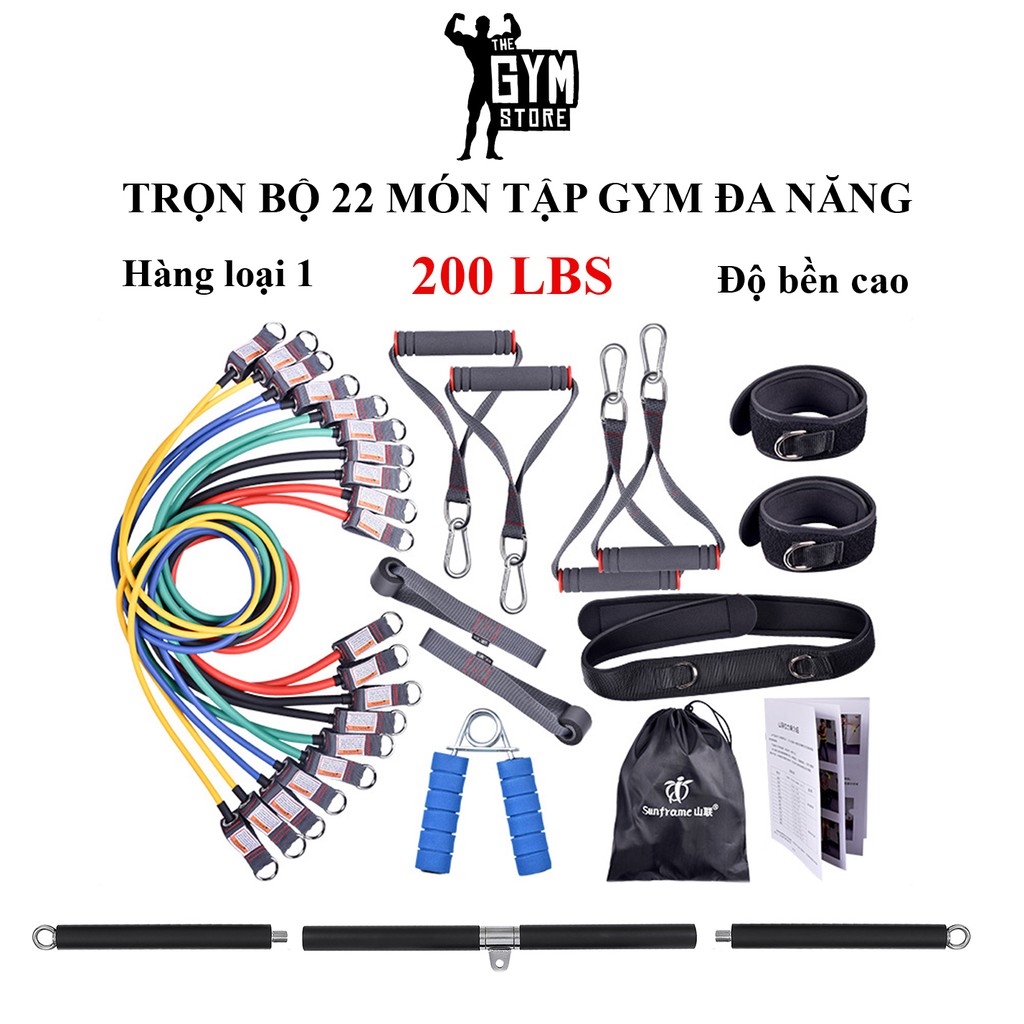 Dây Ngũ Sắc, Dây Kháng Lực Tập Gym Tại Nhà Đa Năng Full Body Trọn Bộ Cao Cấp The Gym 100LBS, 200LBS