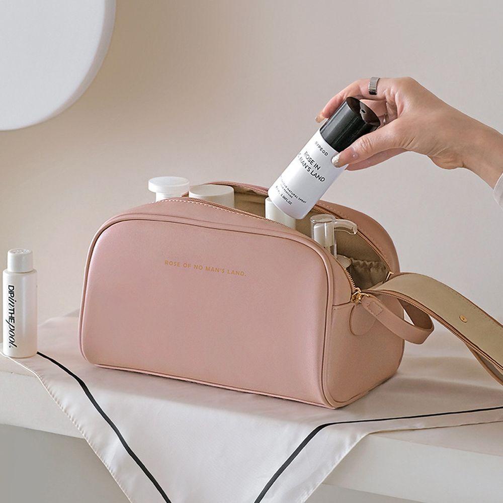 Túi Đựng Mỹ Phẩm Da Pu Khóa Kéo Đôi Cỡ Lớn Đa Năng Phong Cách Vintage Thời Trang Cho Nữ