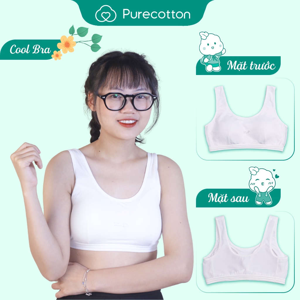 Áo lót học sinh Purecotton cho bé gái mới lớn chất liệu cotton cao cấp kiểu dáng chui đầu có đệm mỏng PC010