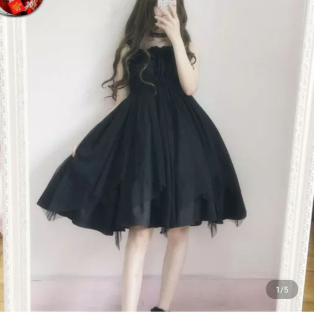 Váy lolita gothic đen phối voan lưới