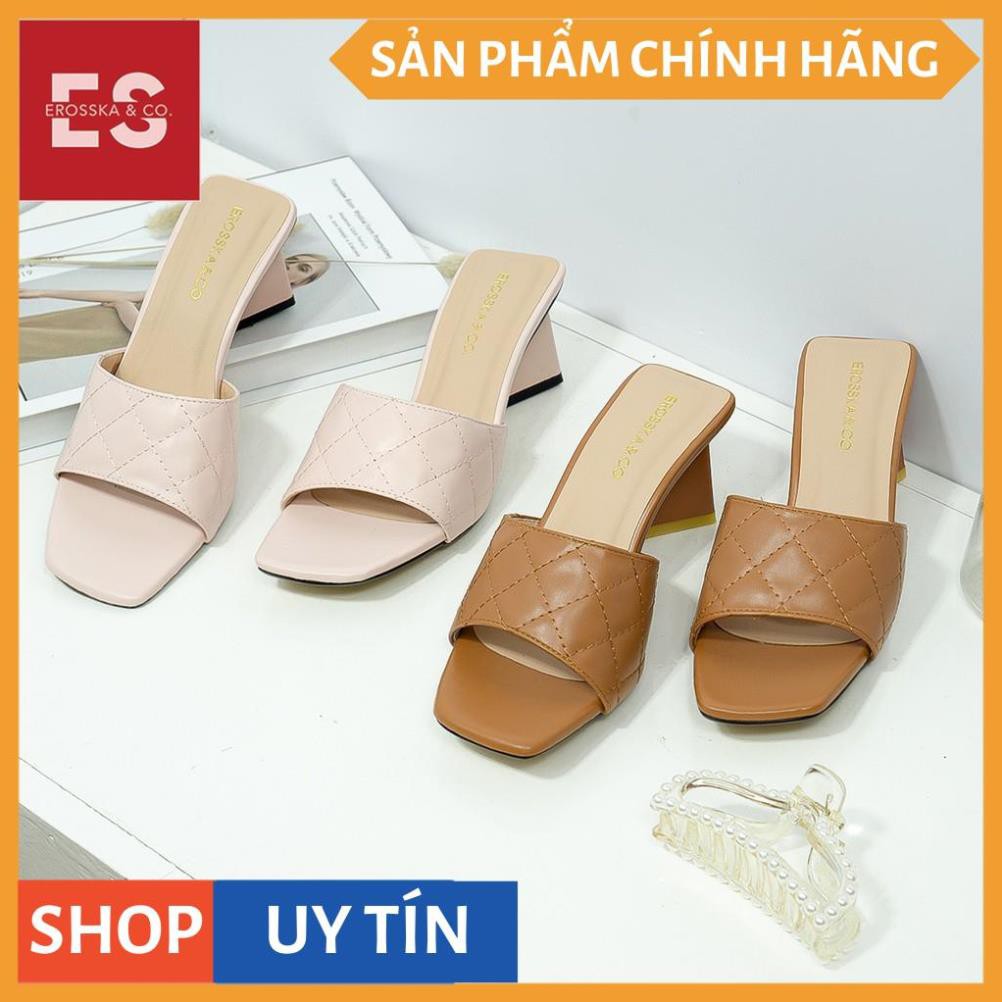 Dép cao gót Erosska thời trang mũi vuông quai ngang phối gót sơn gỗ kiểu dáng thanh lịch cao 5cm màu trắng _ EM045 | BigBuy360 - bigbuy360.vn