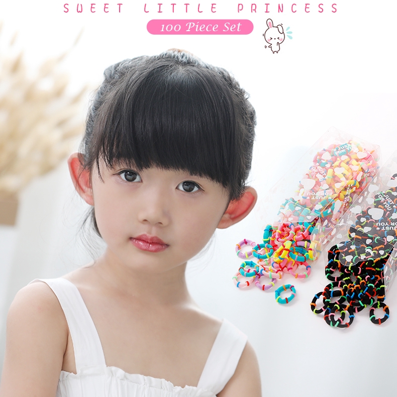 Bộ 100 dây cao su buộc tóc màu sắc xinh xắn kiểu Hàn Quốc cho bé gái