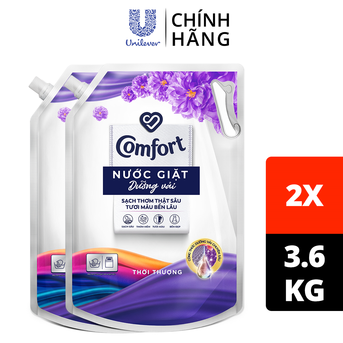 Combo 2 túi nước giặt dưỡng vải Comfort hương Thời Thượng 3.6kg