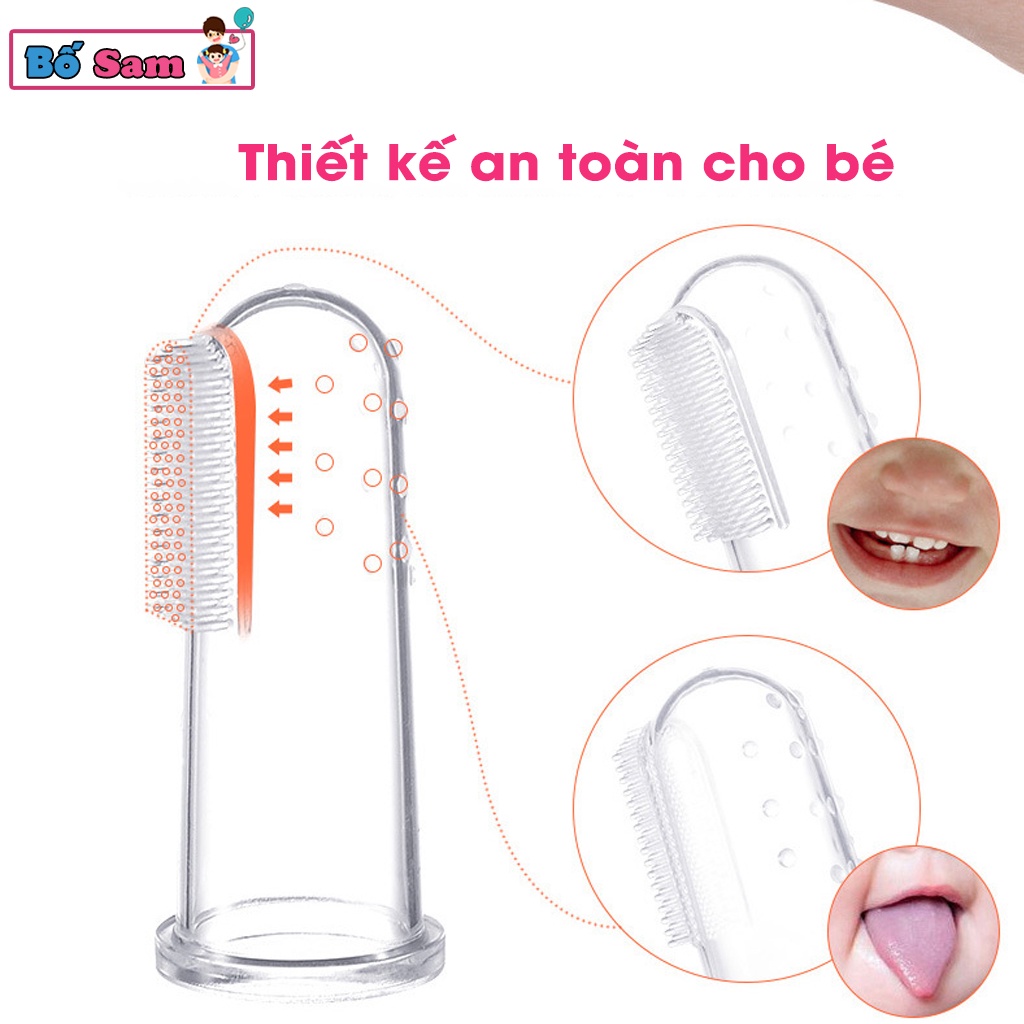 Rơ lưỡi silicon xỏ ngón, tưa lưỡi đánh răng cho bé có hộp đựng vệ sinh Shop Bố Sam