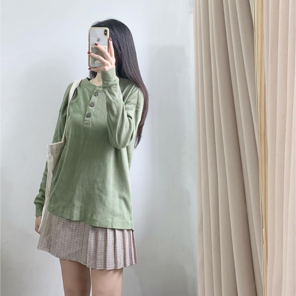 [FREESHIP - ẢNH CHÍNH CHỦ] Áo tay dài dệt kim oversize cổ bo nút f21