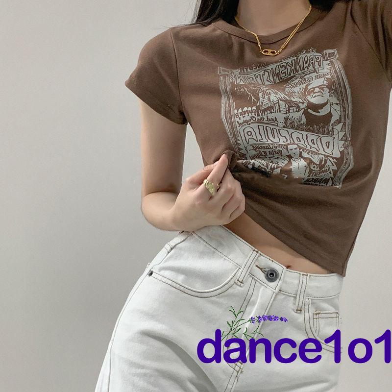 Áo thun tay ngắn in chữ và hoạt hình thời trang mùa hè tùy chọn màu sắc dành cho nữ