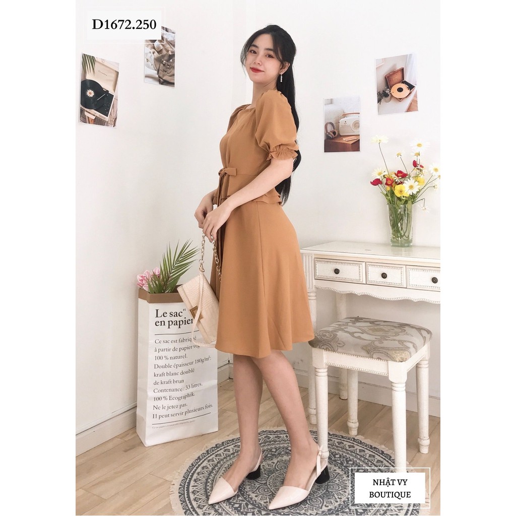 ĐẦM CỔ VUÔNG PHỐI EO 2 LỚP BÈO - D1672 | BigBuy360 - bigbuy360.vn