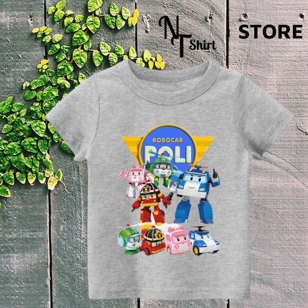 Áo thun bé trai và bé gái, Áo phông trẻ em in hình Robocar Poli Robot, Áo cotton xịn mặc mát thoải mái  NTShirt