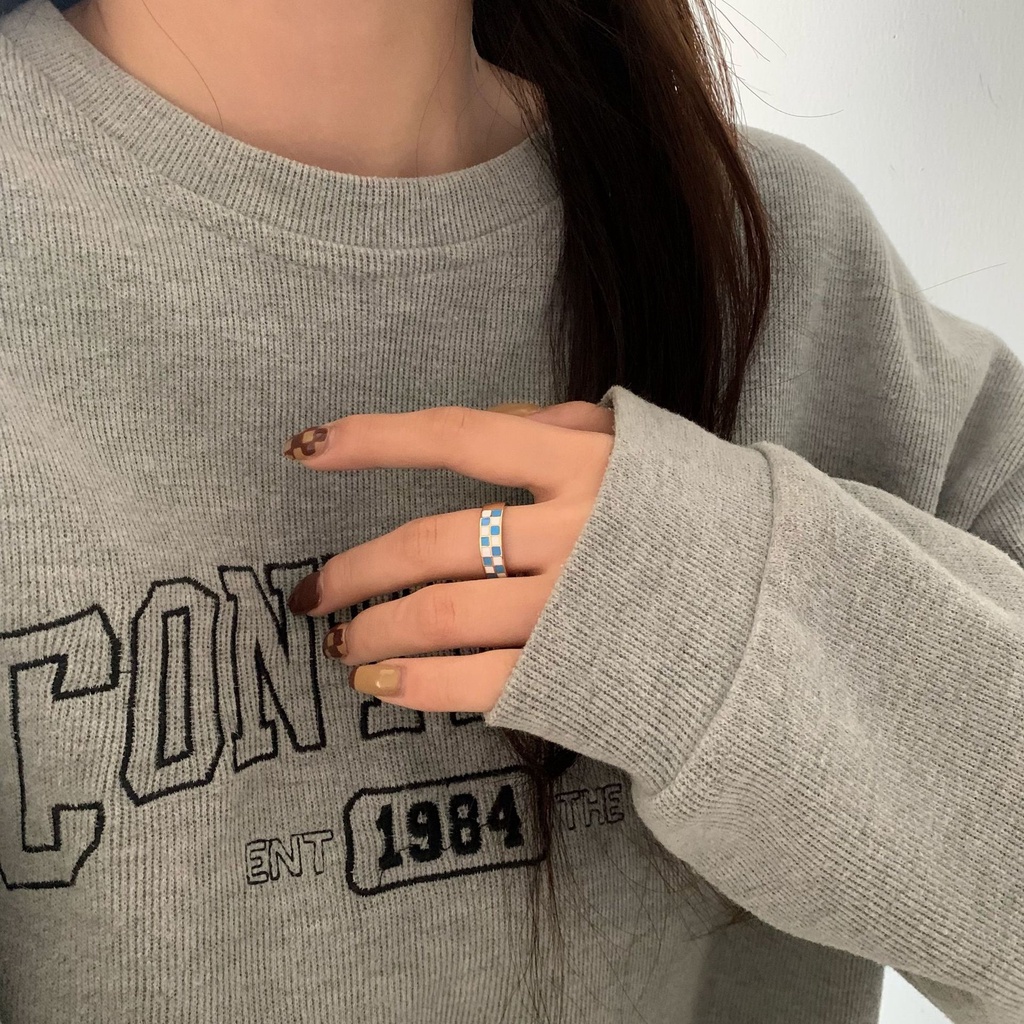 Nhẫn Đeo Tay Họa Tiết Caro Đen Xanh Cổ Điển Thời Trang Hàn Quốc Cho Nữ