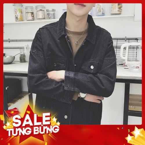 ÁO KHOÁC JEAN ĐEN TRƠN (có hình chụp thật) -Hàng nhập khẩu