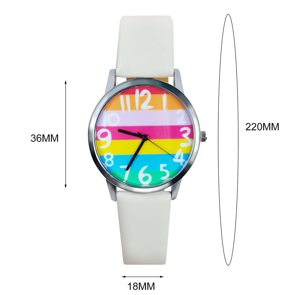 MACmk Women Rainbow Stripe Dial Accurate Quartz Movement Alloy Number Quartz Wristwatch for Office