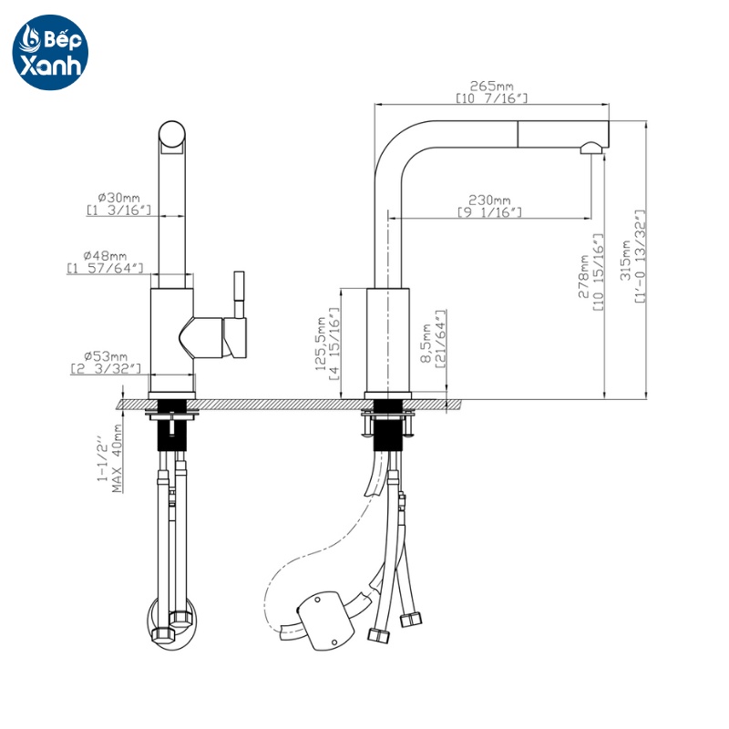 [FREESHIP HCM] Vòi Rửa Chén Nóng Lạnh Dây Rút Pull-down Ecalite EF-K185B - Màu Đen
