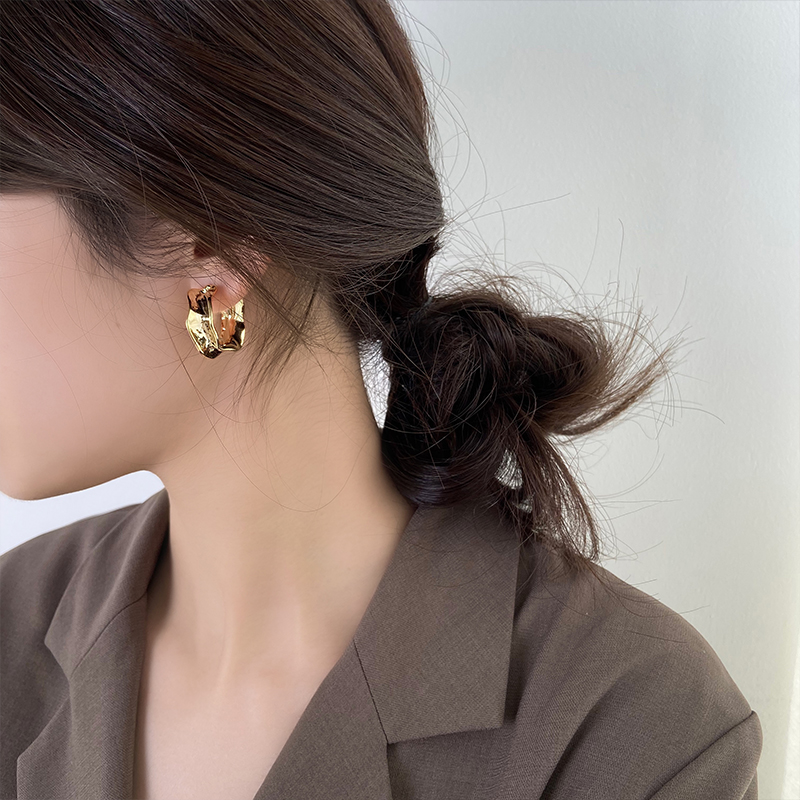 Bông Tai Hình Bán Nguyệt Bằng Kim Loại Phong Cách vintage Hàn Quốc