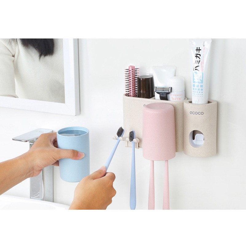 Kệ để cốc, bàn trải đánh răng và nhả ECOCO E1703 chất liệu lúa mạch an toàn sử dụng