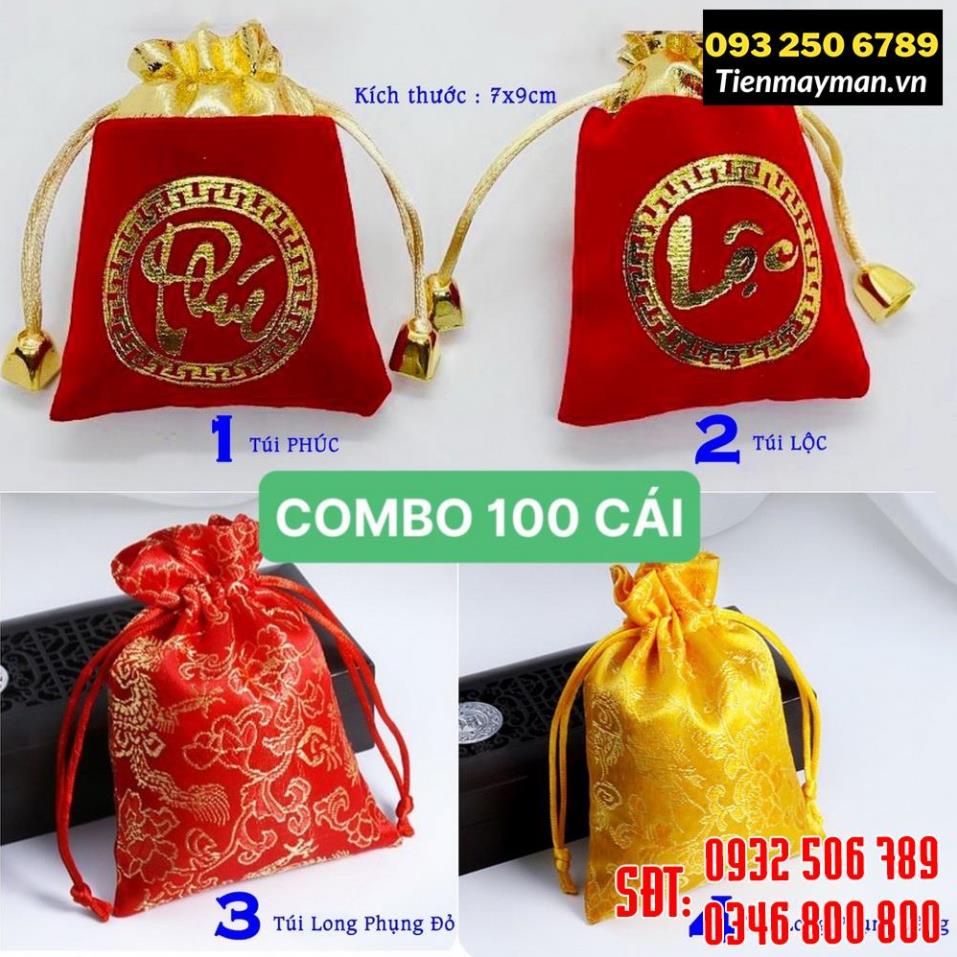 COMBO 100 Túi Gấm Nhung Phúc Lộc Đỏ May Mắn Phong Thuỷ 7x9cm