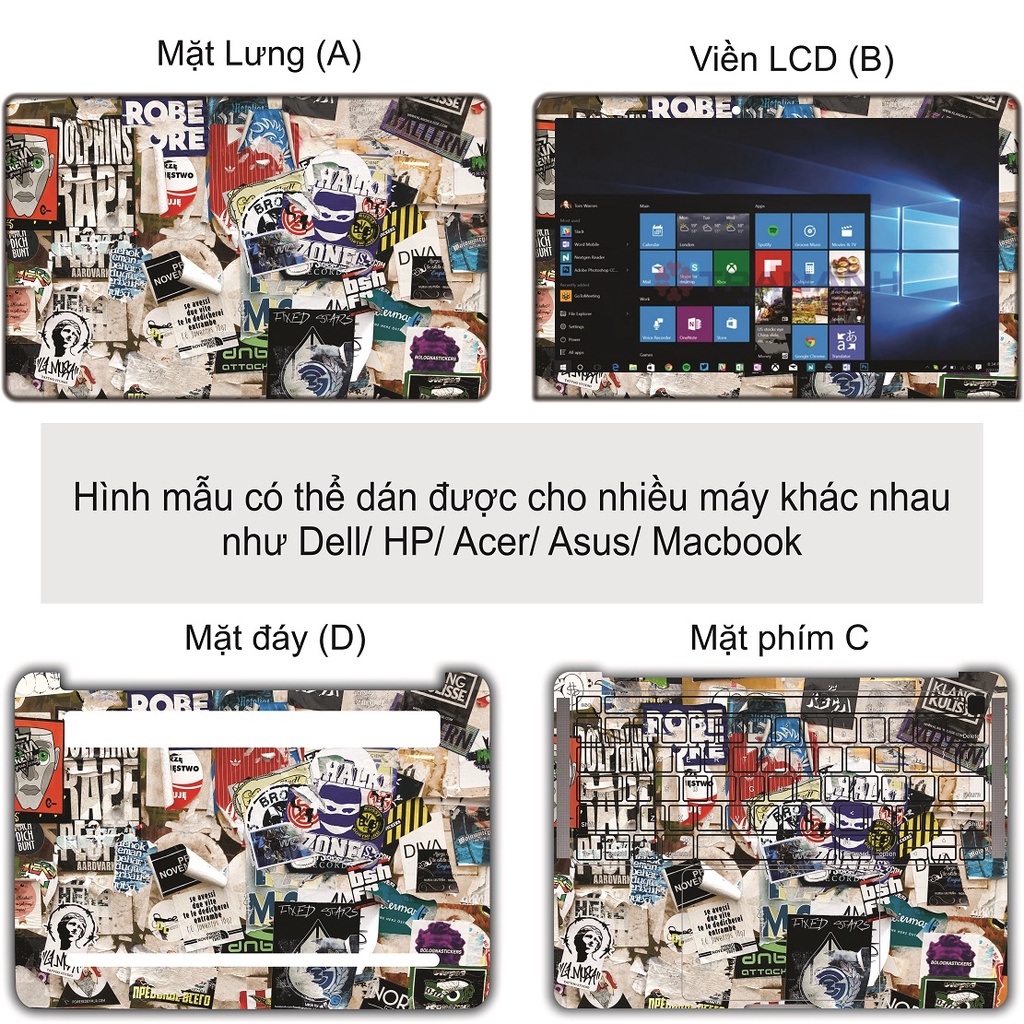 Miếng Dán Laptop - Mẫu Graffiti cao cấp - Dán cho Dell, Hp, Asus, Lenovo, Acer, MSI, Surface,Vaio, Macbook