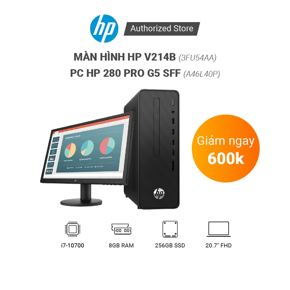 Combo PC HP 280 Pro G5 SFF (46L40PA) Core i7-10700 | 8GB RAM | 256GB SSD + Màn hình HP V214b (3FU54AA) 20.7-inch
