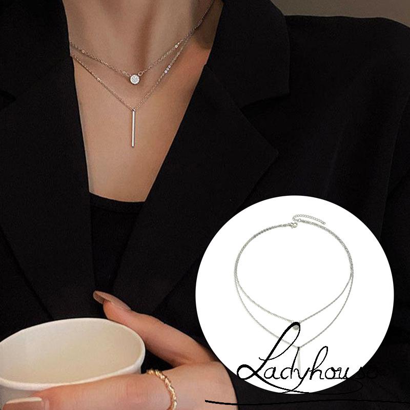 Vòng cổ Hai Lớp Mặt Tròn / Dài Đính Đá Thời Trang Dành Cho Nữ