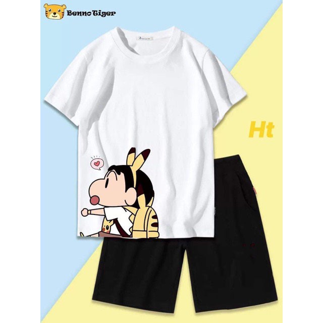 Sét Bộ Đồ Nam Nữ Hoạt Hình Cartoon Unisex Mặc Ở Nhà Dễ Thương - Áo Cotton Organic In Thỏ Ăn Vặt Mix Quần Đùi Phong Cách