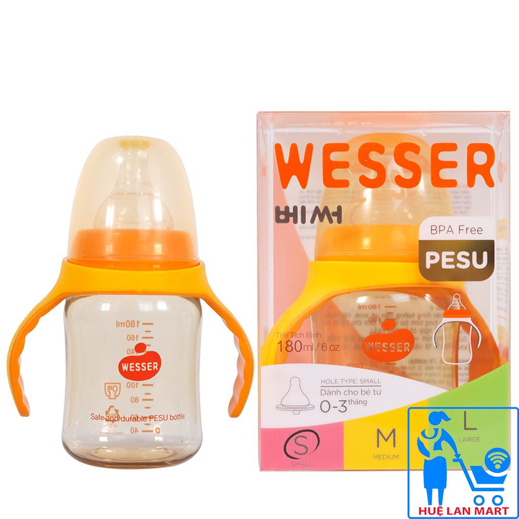 Bình sữa wesser PPSU 180ml tay cầm