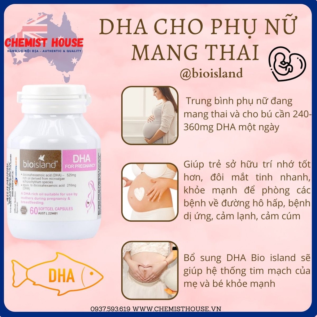 [ Hàng Chuẩn ÚC ] Bio Island DHA - Viên uống bổ sung DHA cho bà bầu 60 viên