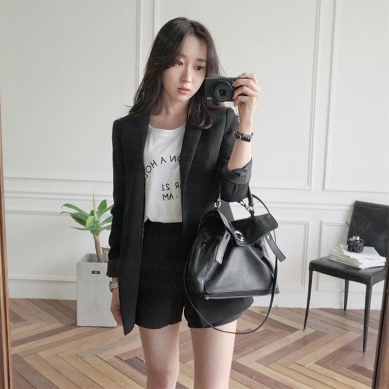 Áo khoác blazer XINLANYASHE mỏng nhẹ màu trơn tay dài kiểu Hàn Quốc cho nữ áo khoác