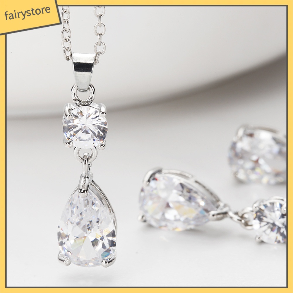 Set dây chuyền và đôi khuyên tai kim loại đính đá thời trang cho nữ