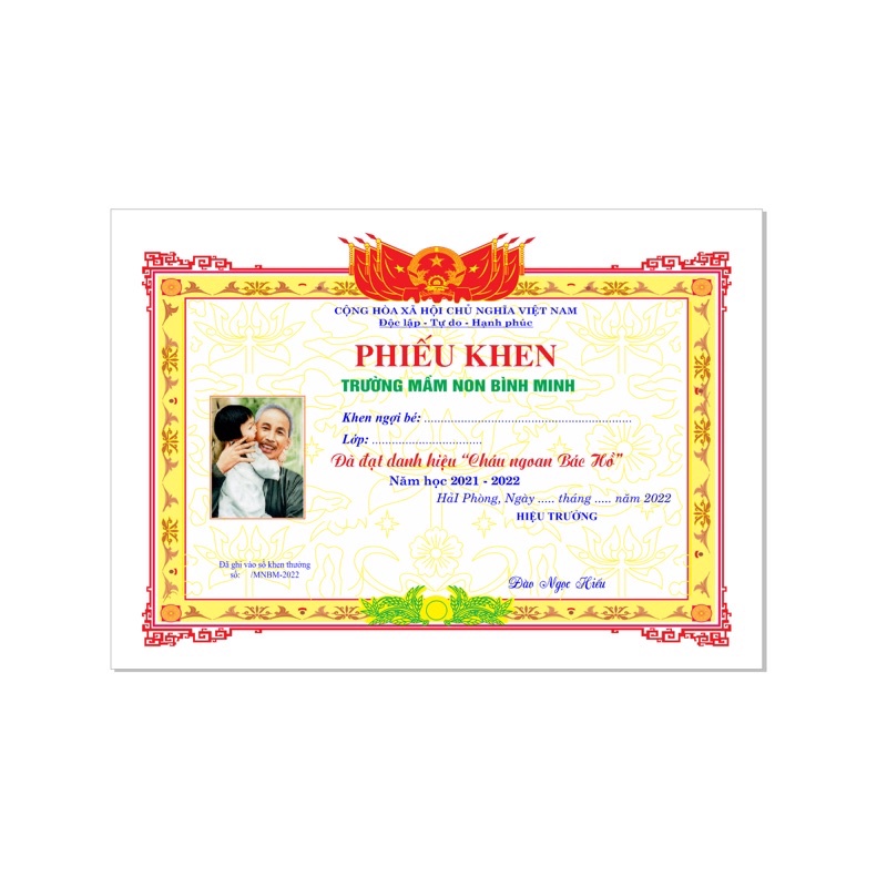 Giấy khen in tên trường