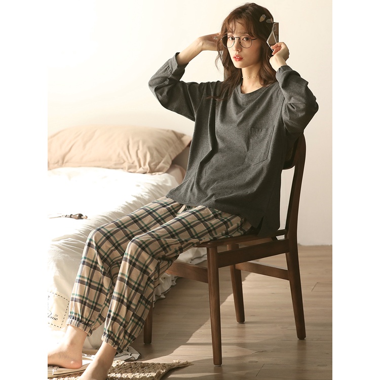 ĐỒ NGỦ COTTON MỎNG DÀI TAY ÁO TRƠN QUẦN HỌA TIẾT MEYLEESTORE | BigBuy360 - bigbuy360.vn