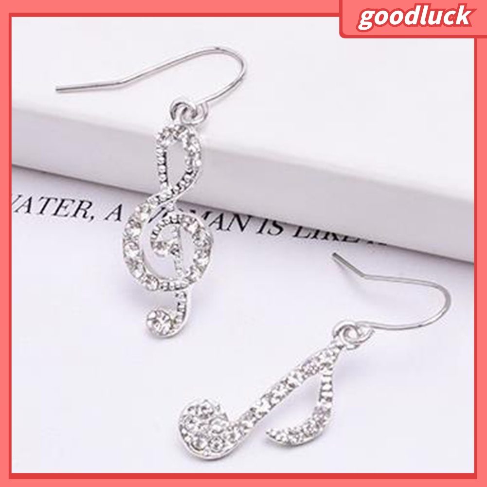 Khuyên tai dáng dài hình nốt nhạc đính đá lấp lánh thời trang nữ dễ thương