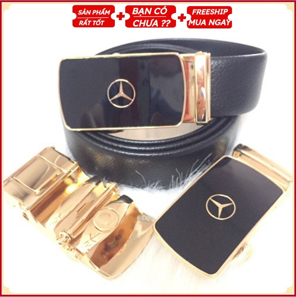 Thắt Lưng Da Nam Cao Cấp Hàng Hiệu MERCEDES-BENZ Khóa Tự Động, Dây Nịt Da Bò Mạ Vàng Nam Tính Chính Hãng, Dây Lưng Da Bò