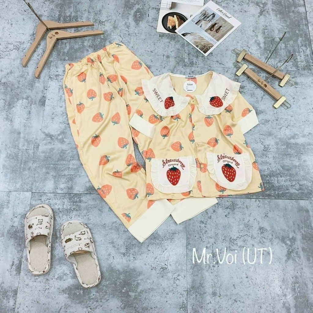 Pijama Lụa SATIN Mẫu Dâu chuẩn nhà SAM tay ngắn quần dài và quần đùi viền bèo cổ, from dưới 60 cân