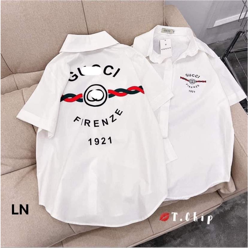 Áo Sơ Mi GUCCI (phải nói năm nay gcc lên ngôi dã man) Áo sơ mi Gu Xì chất lụa thô mềm mịn mặc đi học đi chơi đều đẹp