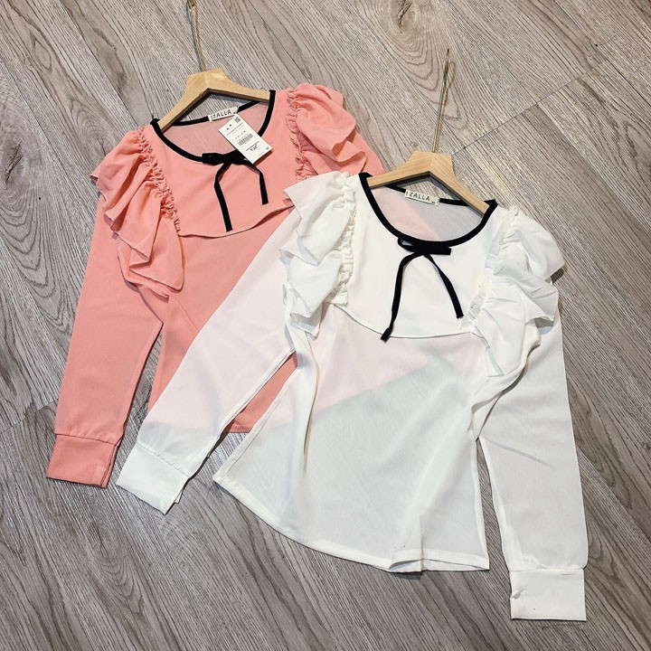 Áo Sơ Mi Nữ kiểu Vai Bèo Phối Nơ Thiết Kế Ngọt Ngào Cho Phái Nữ