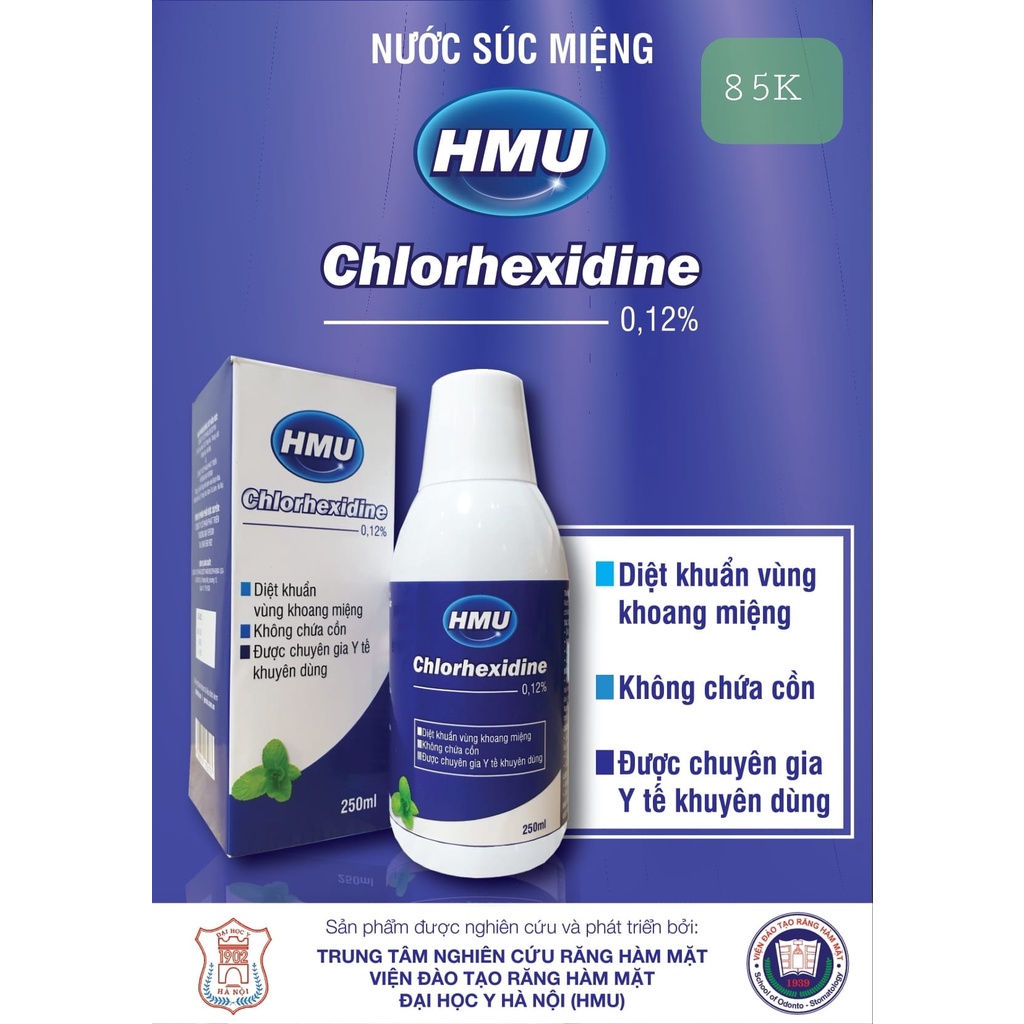 Nước súc miệng viêm nướu, sát khuẩn HMU Chlorhexidine 0.12% - Đại Học Y HN