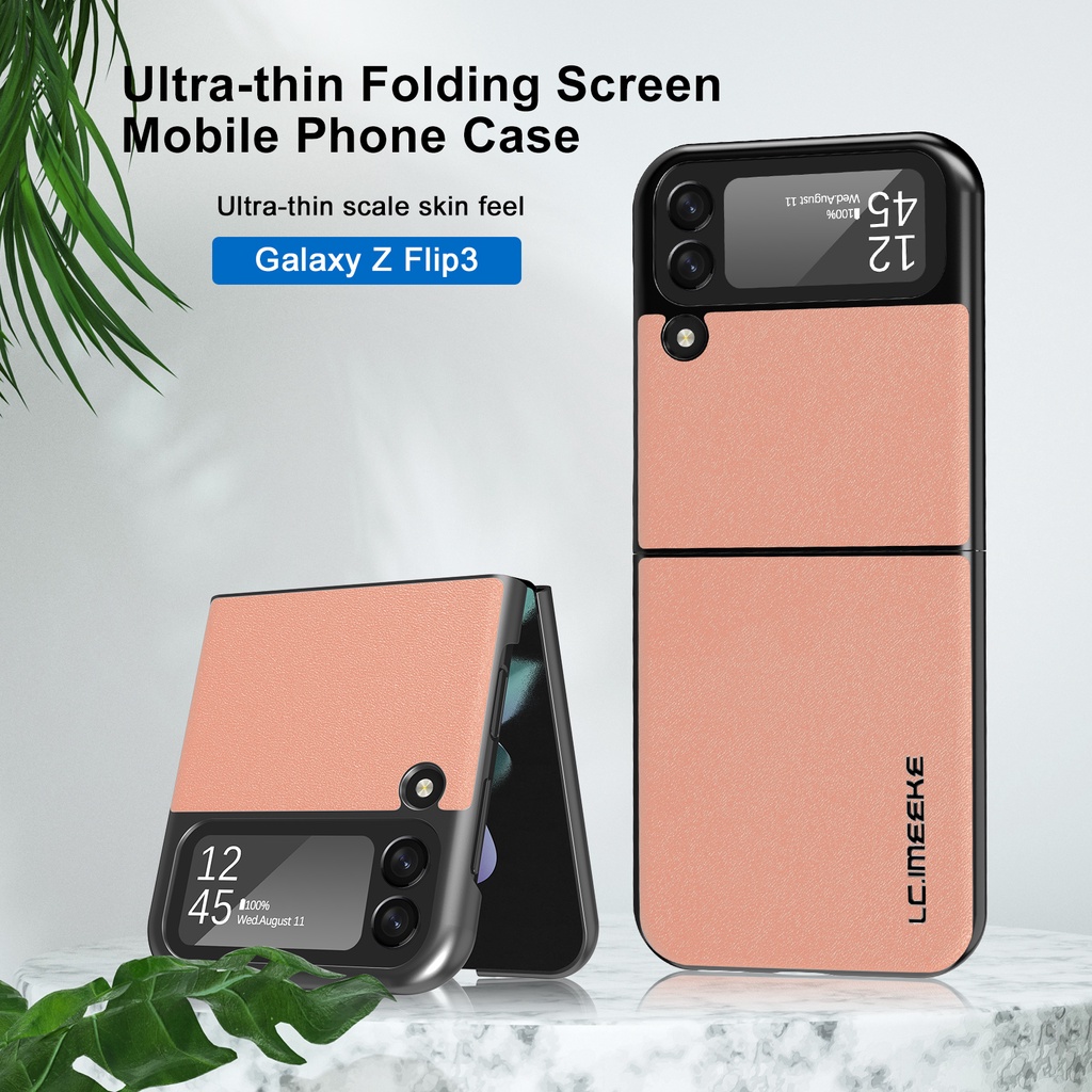 Ốp điện thoại phối da siêu mỏng sang trọng chống sốc bảo vệ toàn diện cho Samsung Galaxy Z Flip 3 Samsung Z Flip3 5G