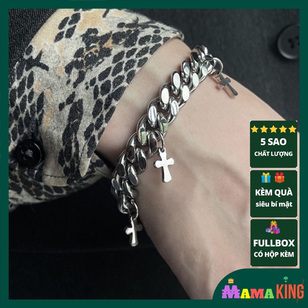 VÒNG TAY CUBAN LẮC TAY NAM  CUBAN TRƠN THÉP KHÔNG GỈ KÈM THÁNH GIÁ NHỎ HOT TREND MAMA KING