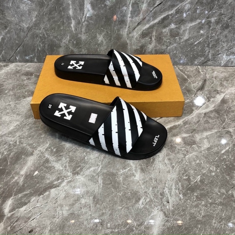 Dép lê off white quai da siêu nét - Dép nam quai da đỉnh cao