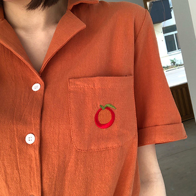 Áo sơ mi tay ngắn hoạ tiết hình trái cây thiết kế thanh lịch cho phái nữ | BigBuy360 - bigbuy360.vn