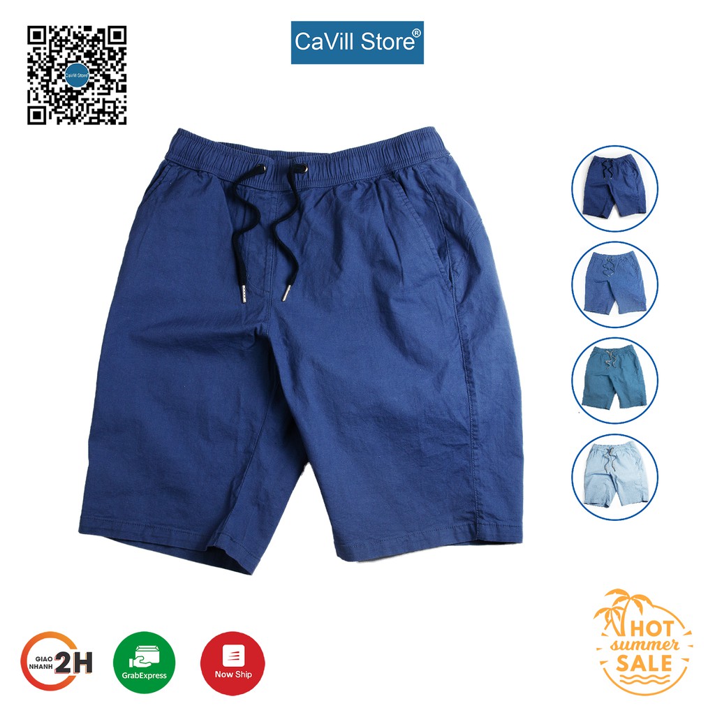 Quần short nam cao cấp CAVILL (4 màu) Lưng Chun, Dây rút, Chất Cotton Thoáng Mát - Quần đùi vải đũi nam CAVILL QDCV08