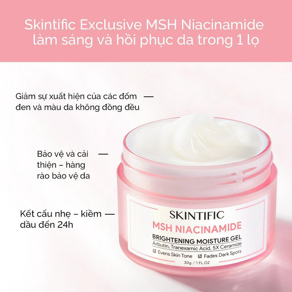 Combo giảm đốm đen, sáng da SKINTIFIC gồm Serum giảm đốm đen 20ml + Gel dưỡng sáng da MSH Niacinamide 30g