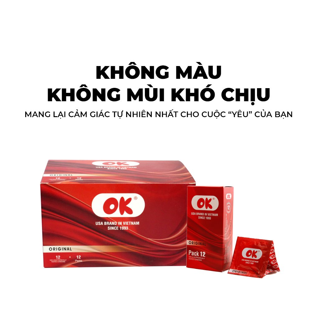 Bao cao su OK không mùi original – hộp 144 cái (12 hộp nhỏ)