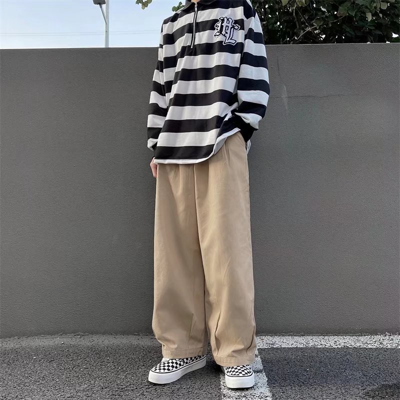 ♞AFF LIGA♞ Quần dài ống rộng lưng thun co giãn phong cách Hàn Quốc đường phố thời trang dành cho nam