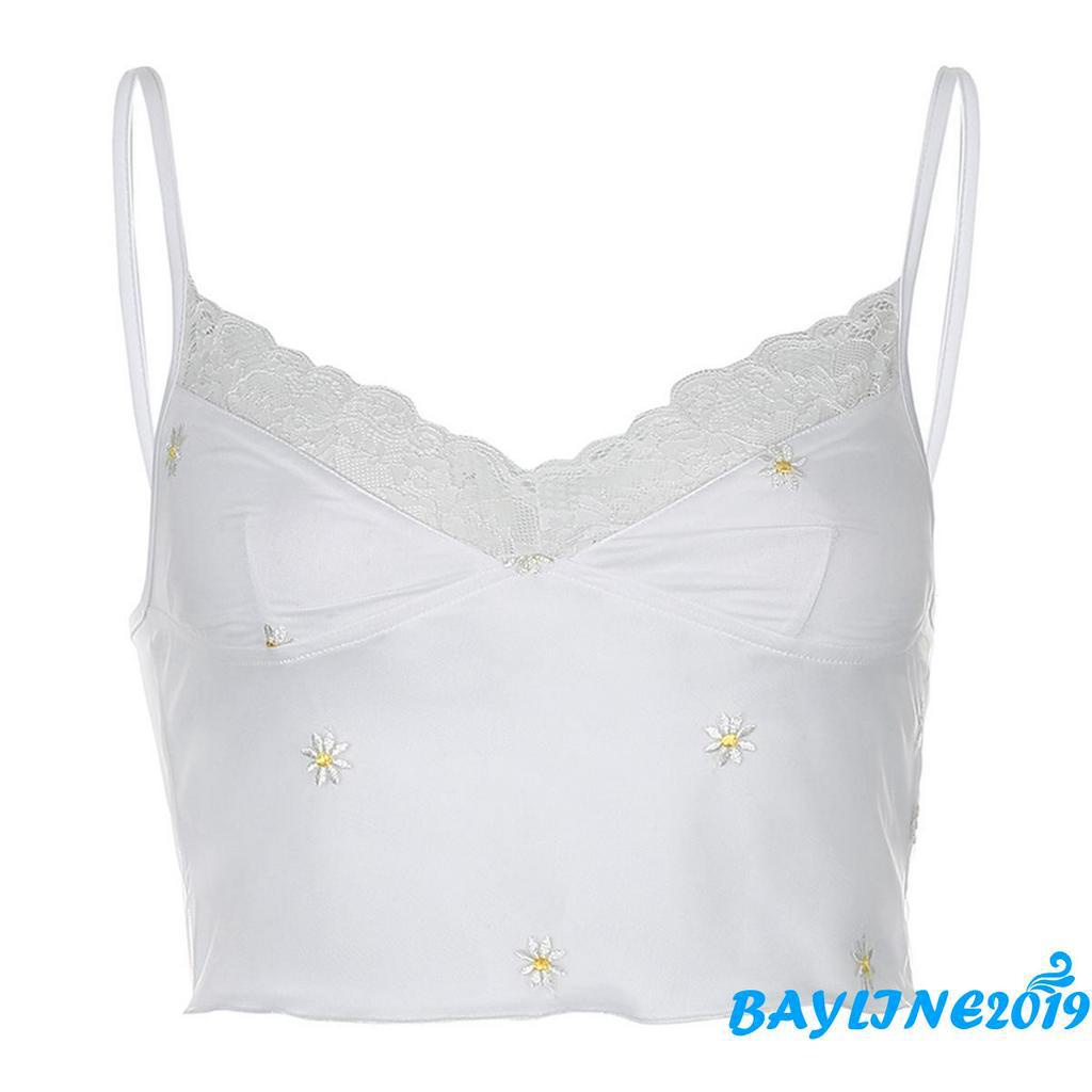 Áo Hai Dây Cổ Tim Viền Ren Thêu Hoa Cúc Gợi Cảm Thời Trang Cho Nữ