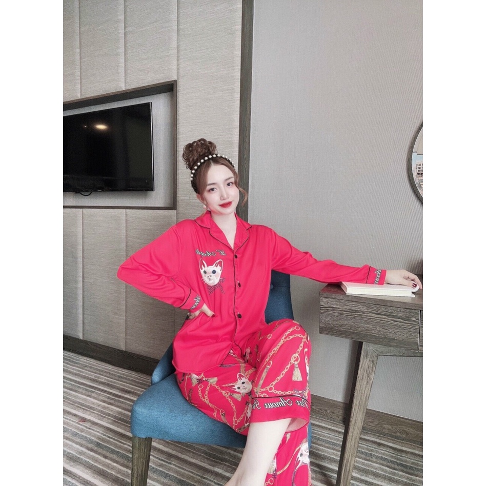 Pijama lụa quần dài hoạ tiết siêu xinh