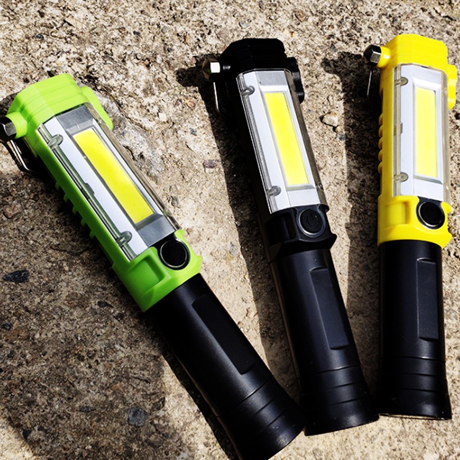 Đèn pin siêu sáng đa năng,phiên bản nhựa ABS,có đèn XPE , đèn COB, có búa cứu hộ, có dao móc,có nam châm,có móc treo.