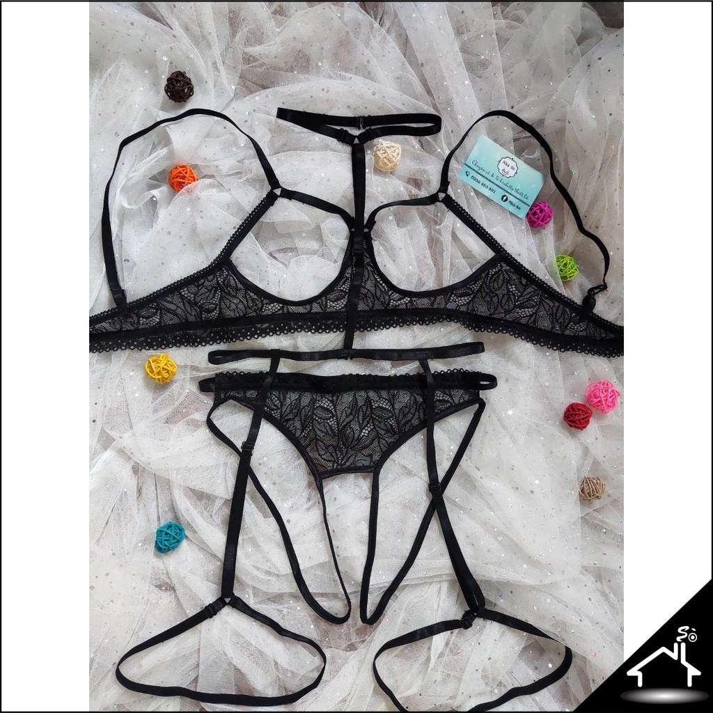 Bộ đồ lót sexy by Nhà Sò ren đen sexy 3 món NS028