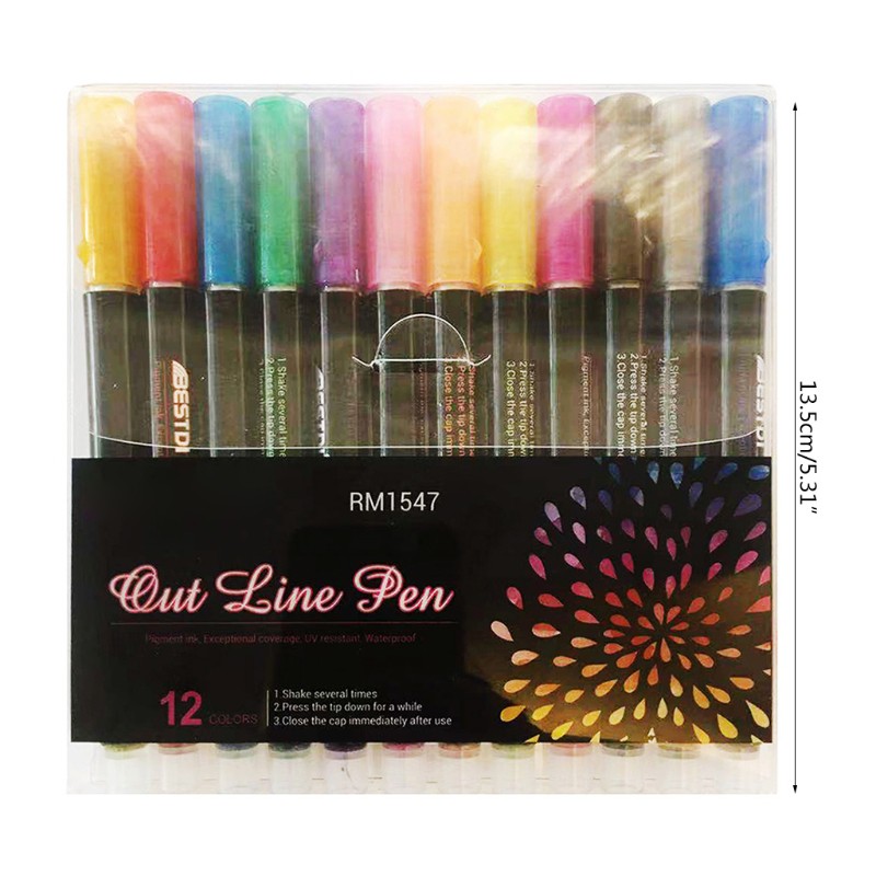 be❀  8/12pc Double Line Outline Metallic Marker Pens Color Graffiti Painting DIY Ceramic Glass Porcelain Pen School supplies