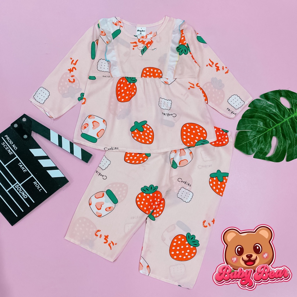 Bộ tole dài tay bé gái, bộ lanh bé gái phối bèo babydoll 7-48kg Baby Bear