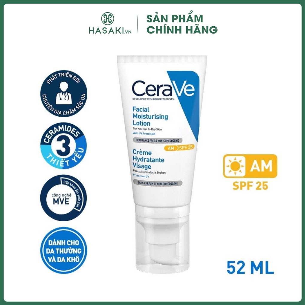 Sữa Dưỡng Ẩm Ban Đêm và Ban Ngày Cerave Dành Cho Da Mặt 52ml Hasaki Sản phẩm chính hãng